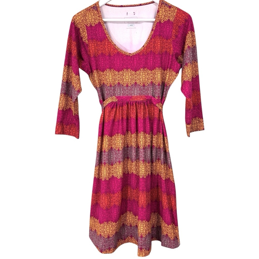Merrell Colorful Tie Waist Dress 3/4 Sleeve Women’s Size Medium